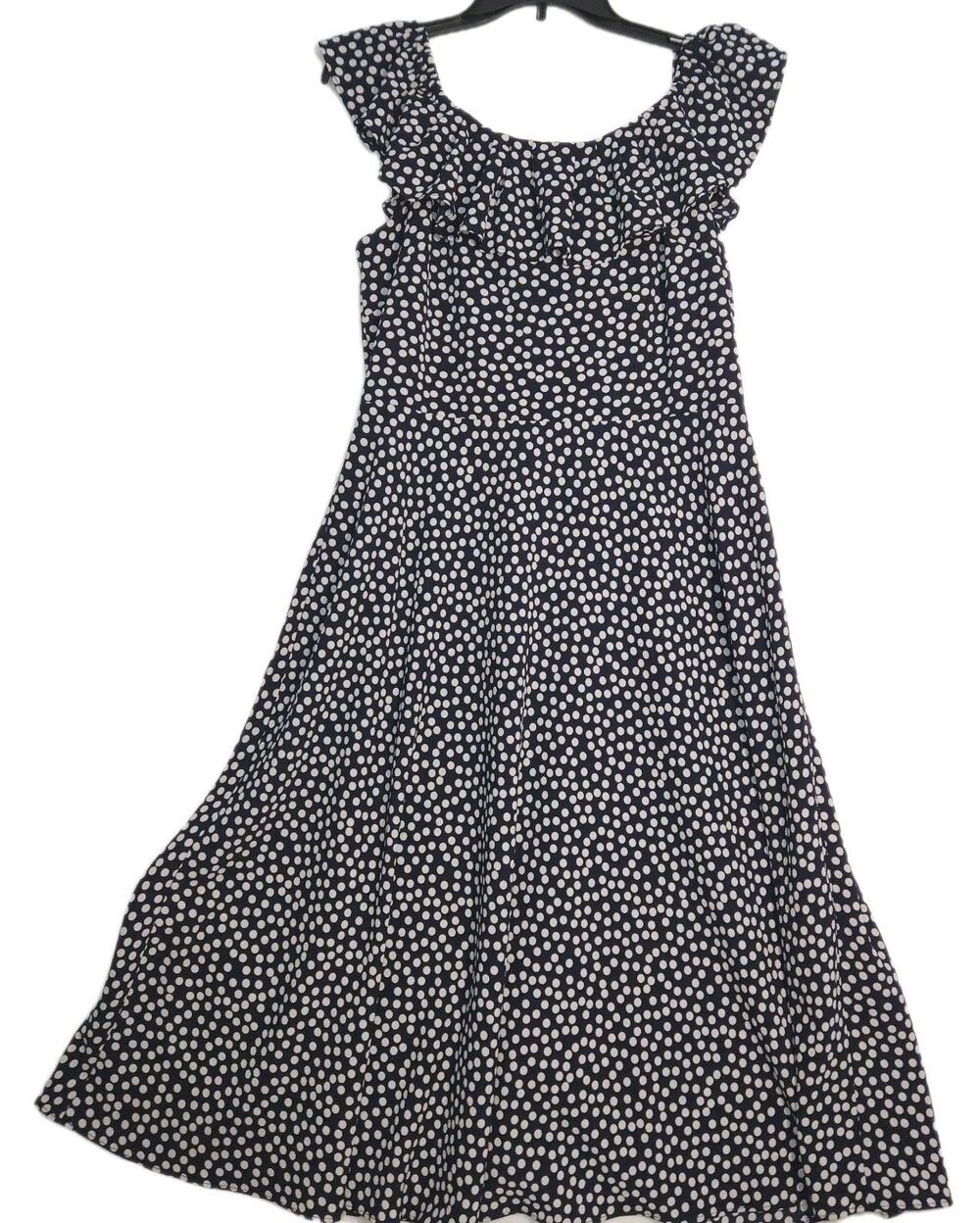 Betsey Johnson Pink Label Vintage Y2K Navy & White Polka Dot Dress Women SZ 14